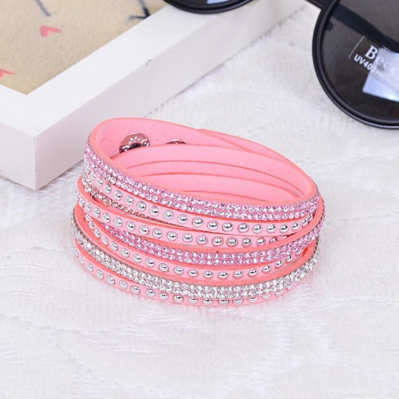 Jewelry - PINK⭐️3 SNAP RHINESTONE&STUD DOUBLE WRAP BRACELET